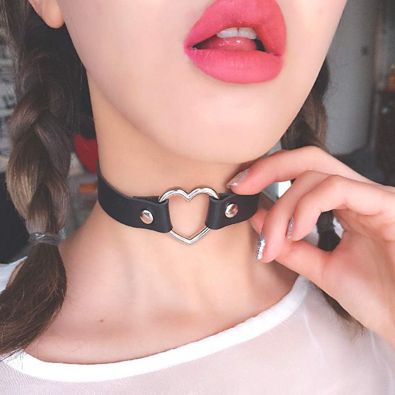 ETHOON Love Heart Adjustable Leather Choker Punk PU Necklace Goth Choker Soft Collar Chain for Women - Image 4